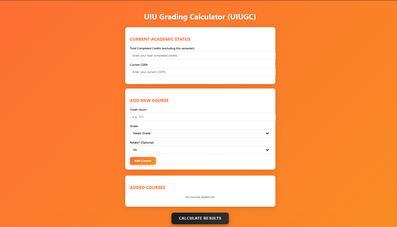 UIU Grading Calculator Screenshot